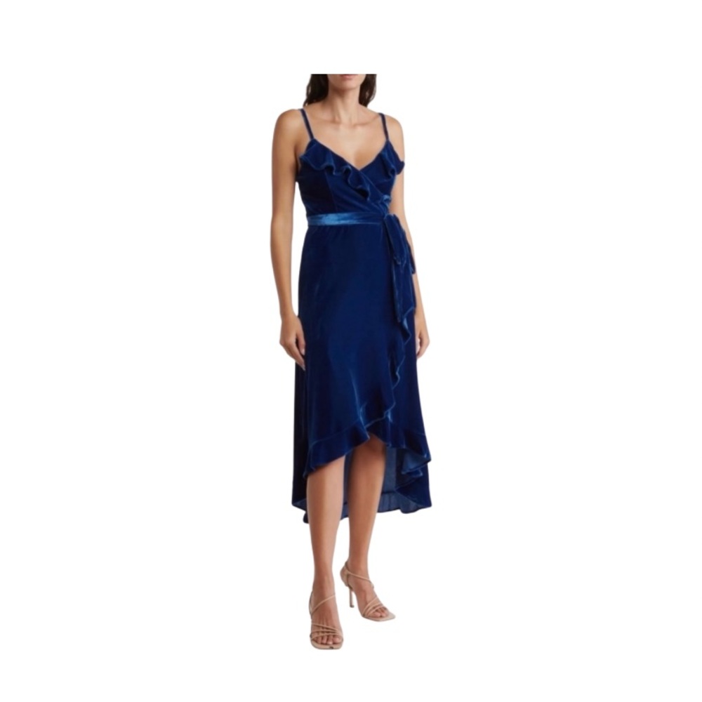 New BCBGeneration Ruffle Trim Velvet Wrap Dress
